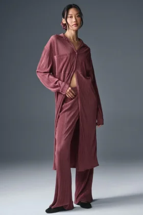 Abito camicia micro plissettato - Borgogna tartufo