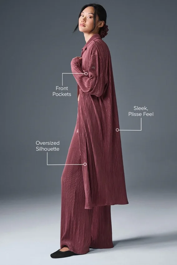Abito camicia micro plissettato - Borgogna tartufo