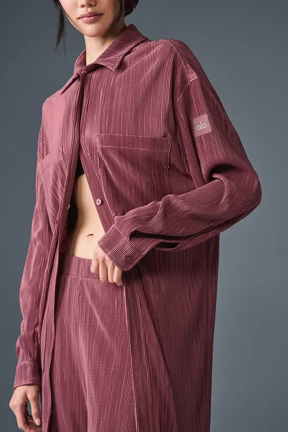 Abito camicia micro plissettato - Borgogna tartufo