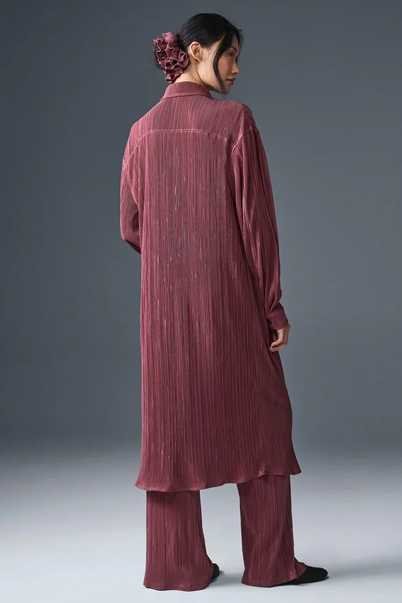 Abito camicia micro plissettato - Borgogna tartufo