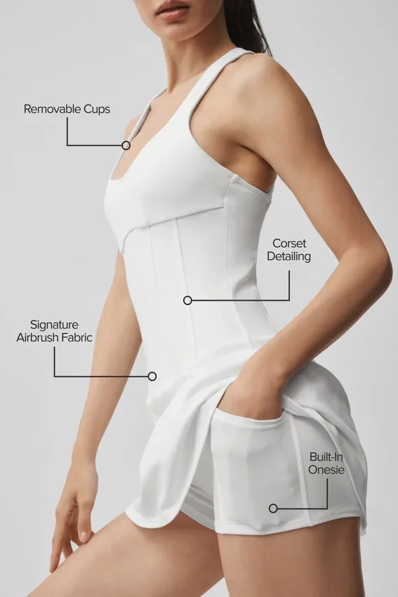 Abito da tennis a corsetto Airbrush Sparks Fly - Bianco