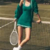 Abito in maglia stile maglione da tennis club - Emerald Isle/Avorio