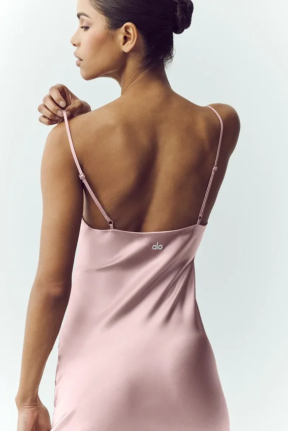 Abito sottoveste in seta lucente - Rosa champagne