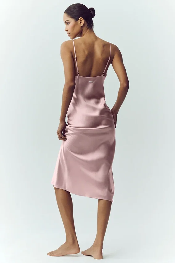Abito sottoveste in seta lucente - Rosa champagne