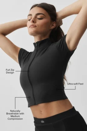 Alo Softsculpt pantaloncini con zip integrale – Nero