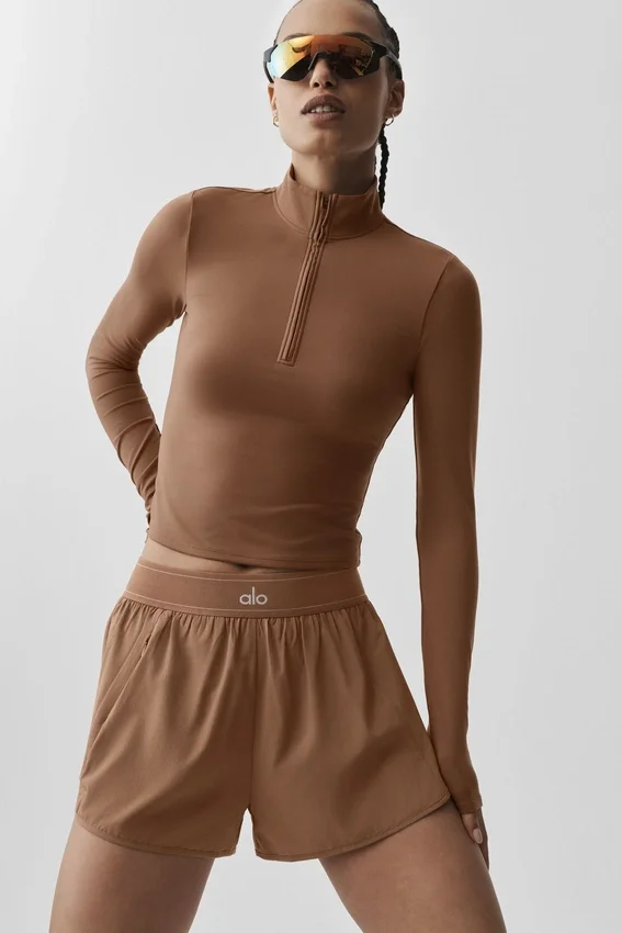 Alo Softsculpt Precision con maniche lunghe e zip a 1/4 - Marrone baciato dal sole