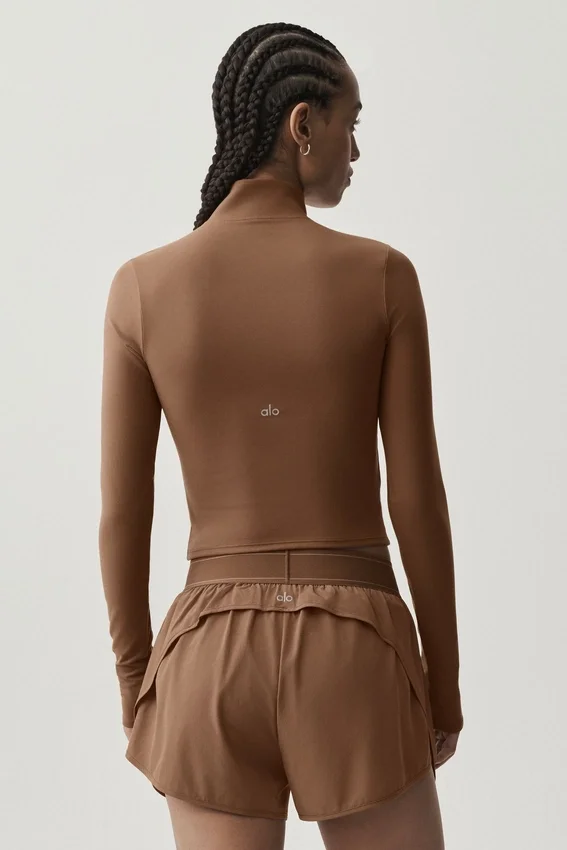 Alo Softsculpt Precision con maniche lunghe e zip a 1/4 - Marrone baciato dal sole