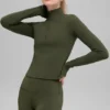 Alo Softsculpt Precision con maniche lunghe e zip a 1/4 - Verde oliva