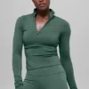 Alo Softsculpt Precision con maniche lunghe e zip a 1/4 - Verde trifoglio