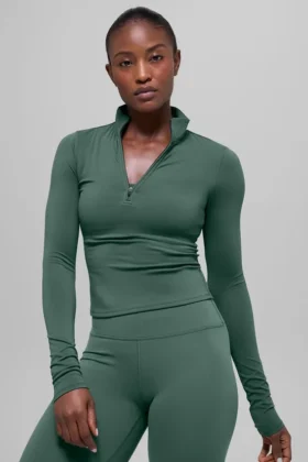 Alo Softsculpt Precision con maniche lunghe e zip a 1/4 - Verde trifoglio