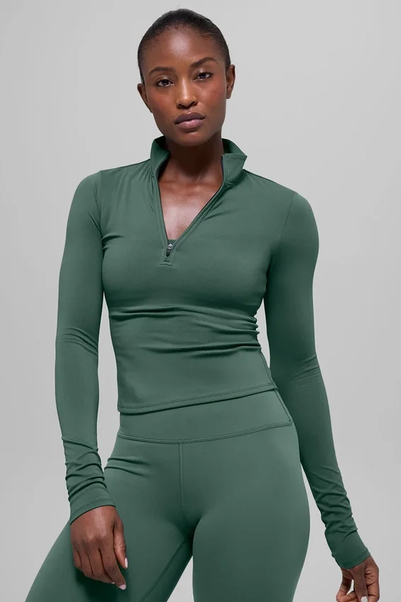 Alo Softsculpt Precision con maniche lunghe e zip a 1/4 - Verde trifoglio