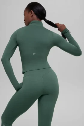 Alo Softsculpt Precision con maniche lunghe e zip a 1/4 – Verde trifoglio