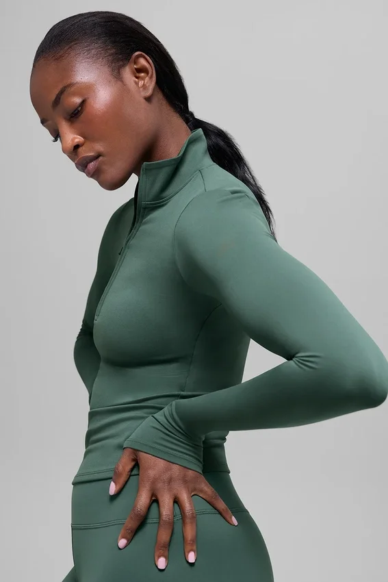 Alo Softsculpt Precision con maniche lunghe e zip a 1/4 - Verde trifoglio