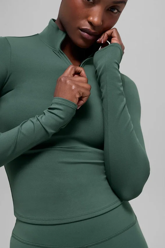 Alo Softsculpt Precision con maniche lunghe e zip a 1/4 - Verde trifoglio