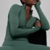 Alo Softsculpt Precision con maniche lunghe e zip a 1/4 - Verde trifoglio