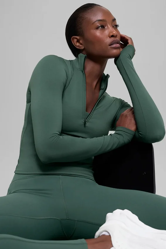 Alo Softsculpt Precision con maniche lunghe e zip a 1/4 - Verde trifoglio