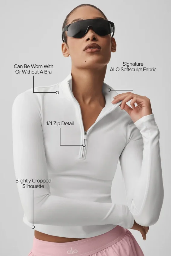 Alo Softsculpt Precision maniche lunghe con zip a 1/4 - Bianco