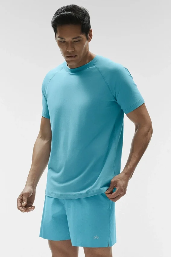 Alo Vapor Maglia a maniche corte con collo rotondo - Blue Breeze
