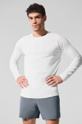 Alo Vapor Maglia a maniche lunghe con collo rotondo - Bianco