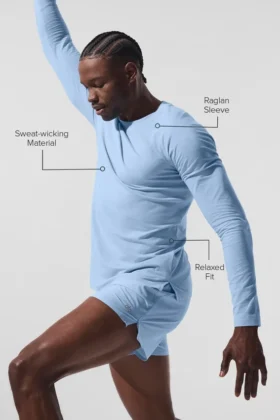 Alo Vapor Maglia a maniche lunghe con collo rotondo – Blu conchiglia