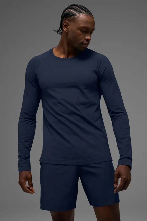 Alo Vapor Maglia a maniche lunghe con collo rotondo - Blu navy