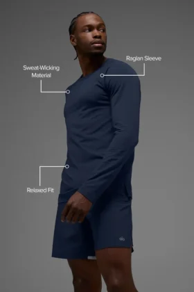 Alo Vapor Maglia a maniche lunghe con collo rotondo – Blu navy