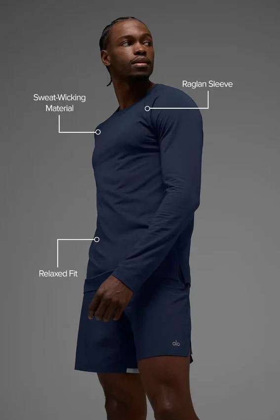Alo Vapor Maglia a maniche lunghe con collo rotondo - Blu navy