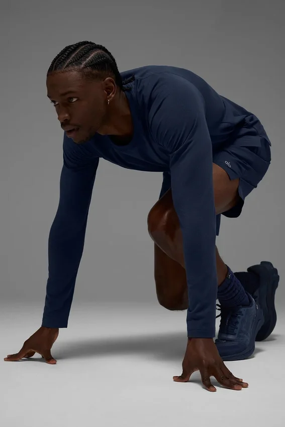 Alo Vapor Maglia a maniche lunghe con collo rotondo - Blu navy
