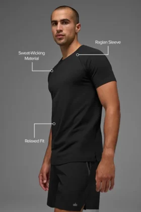 Alo Vapor pantaloncini a girocollo con maniche corte – Nero