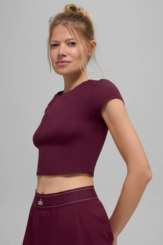 Alosoft Crop Finesse a maniche corte - Borgogna