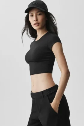 Alosoft Crop Finesse a maniche corte - Nero