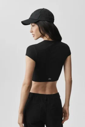Alosoft Crop Finesse a maniche corte – Nero