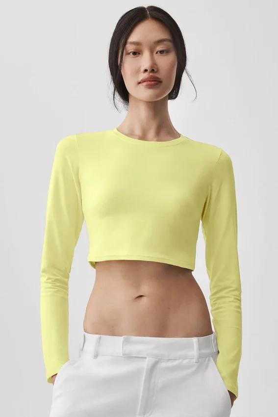 Alosoft Crop Finesse con maniche lunghe - Giallo sole