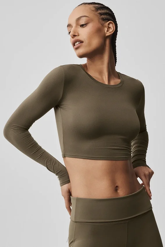 Alosoft Crop Finesse con maniche lunghe - Olivo