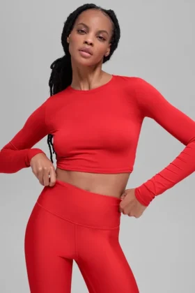Alosoft Crop Finesse con maniche lunghe - Rosso brillante