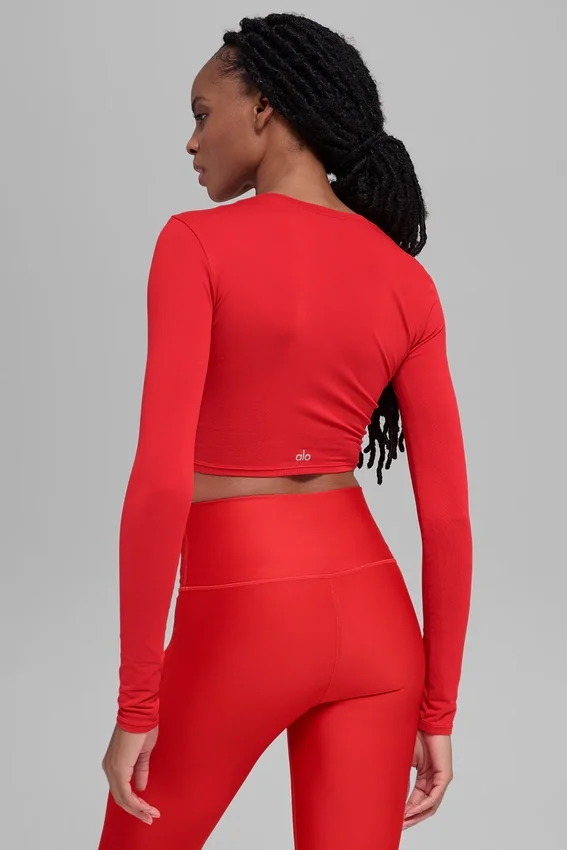 Alosoft Crop Finesse con maniche lunghe - Rosso brillante