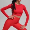 Alosoft Crop Finesse con maniche lunghe - Rosso brillante