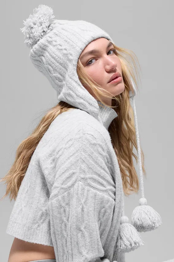 Berretto con paraorecchie Winter Bliss a maglia intrecciata - Grigio melange sportivo