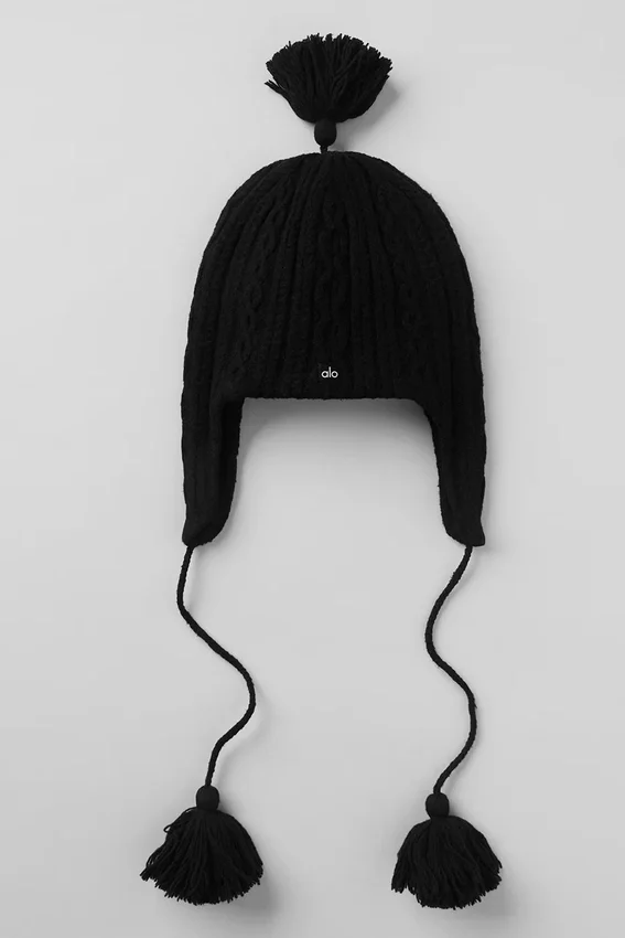 Berretto con paraorecchie Winter Bliss a maglia intrecciata - Nero