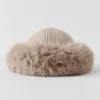 Berretto Courchevel in cashmere con pelliccia sintetica - Grigio avena melange
