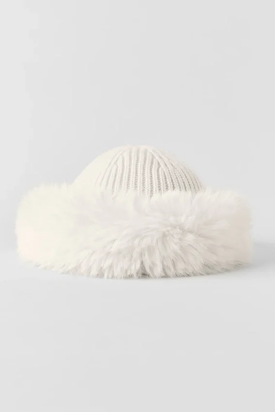 Berretto in cashmere con pelliccia sintetica Courchevel - Avorio
