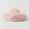 Berretto in cashmere con pelliccia sintetica Courchevel - Rosa ghiacciato