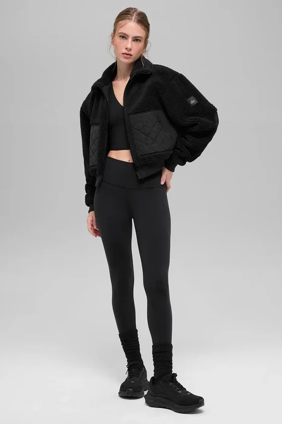 Bomber con bordi in sherpa - Nero