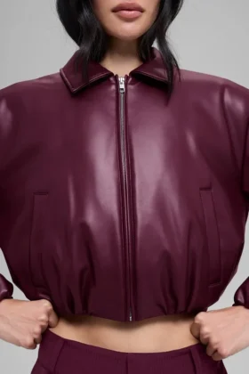 Bomber corto Premier in ecopelle – Borgogna