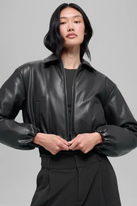 Bomber corto Premier in ecopelle - Nero