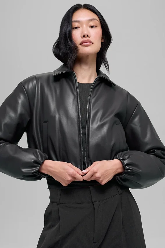 Bomber corto Premier in ecopelle - Nero