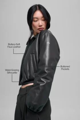 Bomber corto Premier in ecopelle – Nero