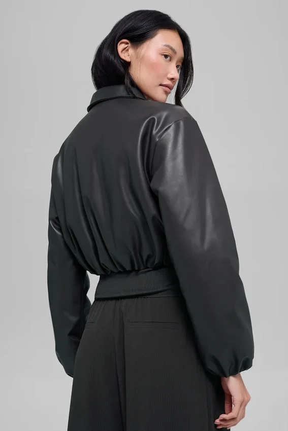 Bomber corto Premier in ecopelle - Nero