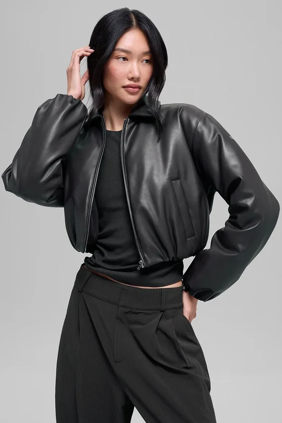 Bomber corto Premier in ecopelle - Nero