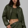 Bomber corto Premier in ecopelle - Verde oliva